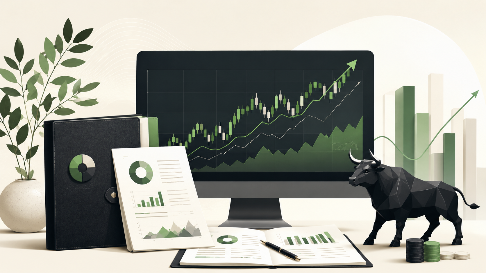 Finance newsroom analysis desk illustration